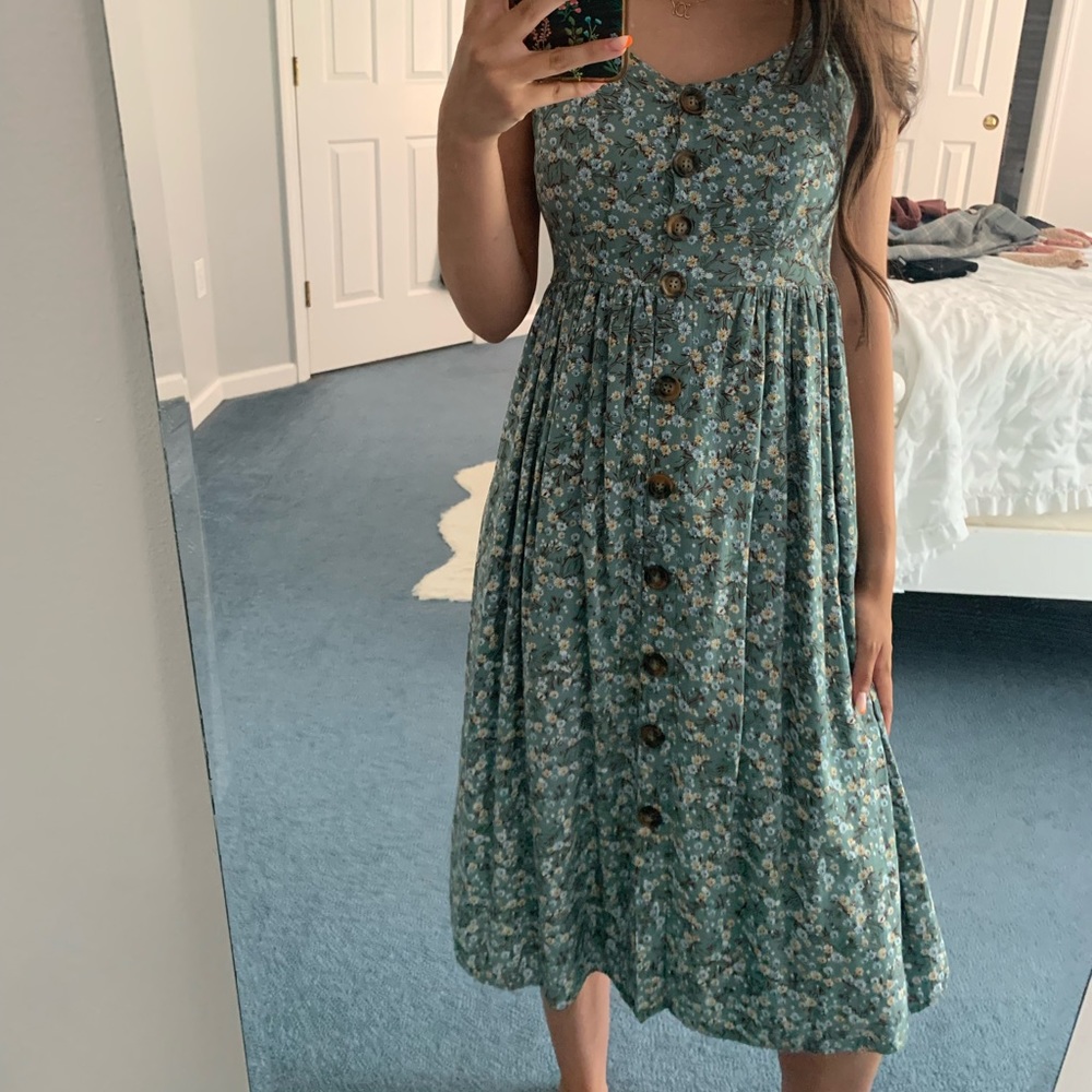 Floral Blue Maxi Dress With Buttons